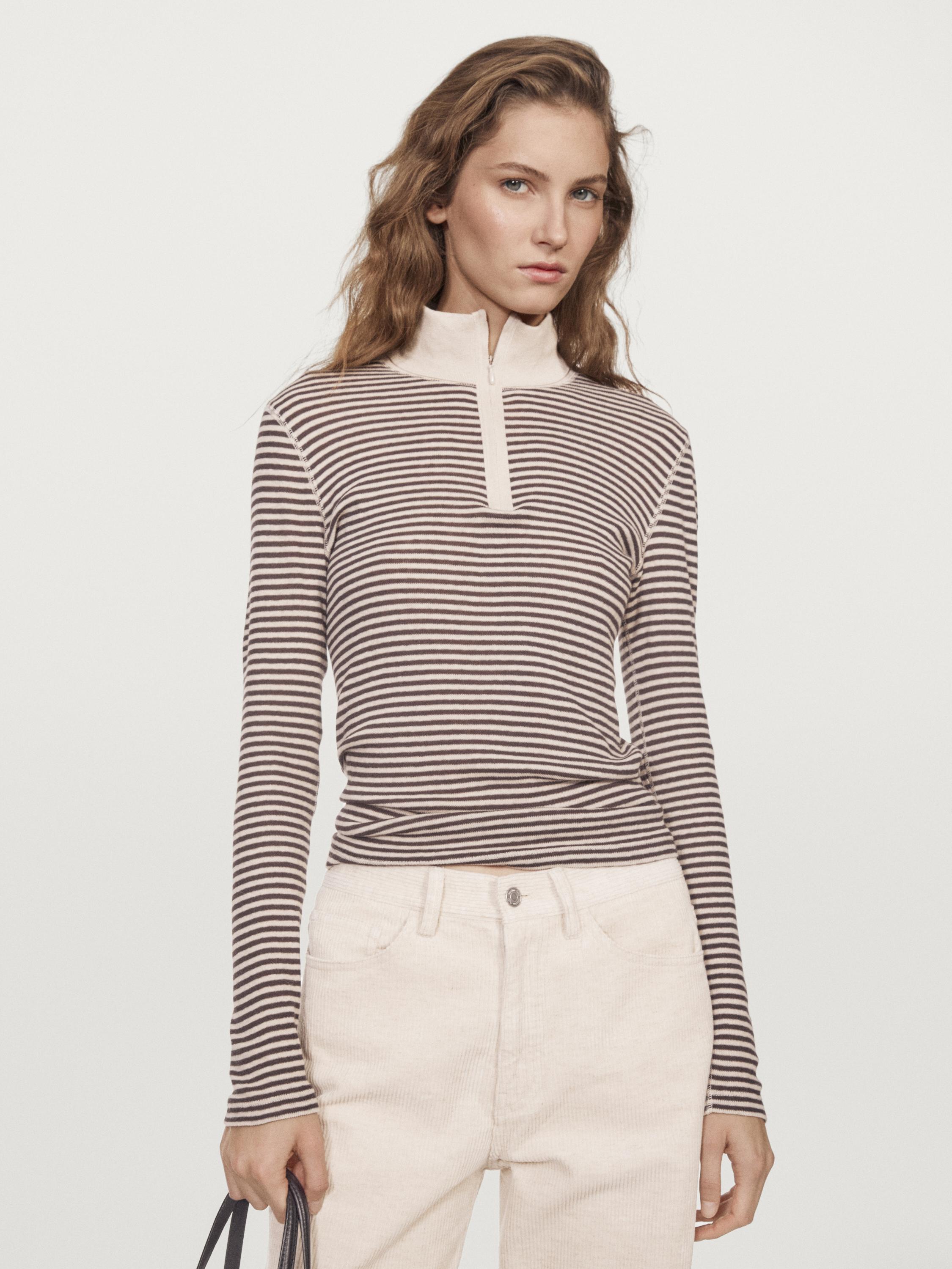 Striped fine knit quarter-zip sweater